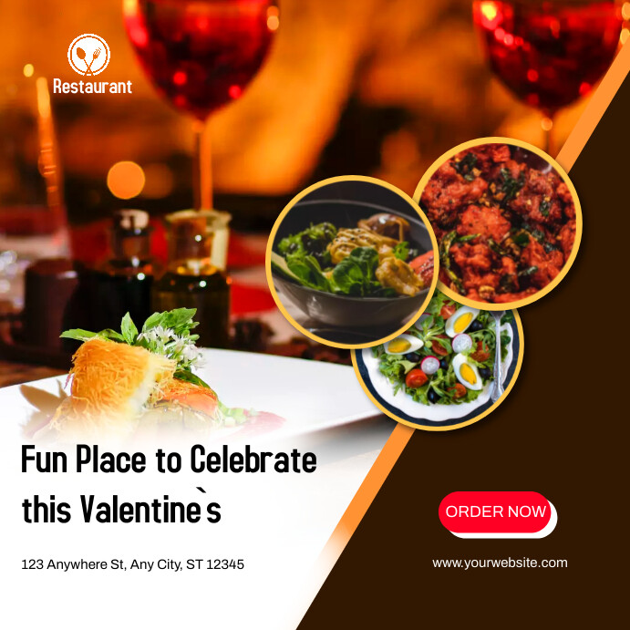 Valentine`s day restaurant flyer Instagram Post template